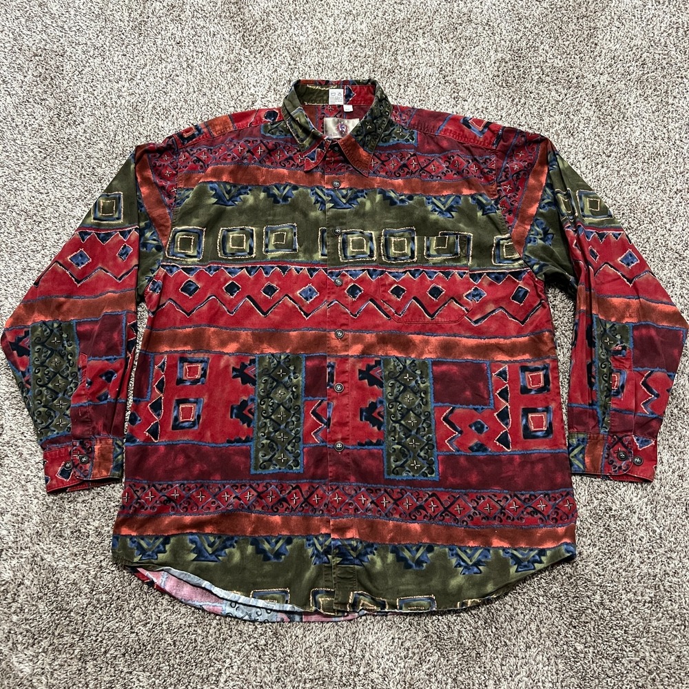 Territory Ahead Shirt Mens XXL Aztec Southwestern Red Aztec Flannel Party Cotton